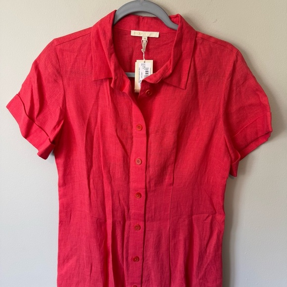 Maje Size 38 Cutout Twisted 100% Linen Midi Shirt Dress - Picture 10 of 10